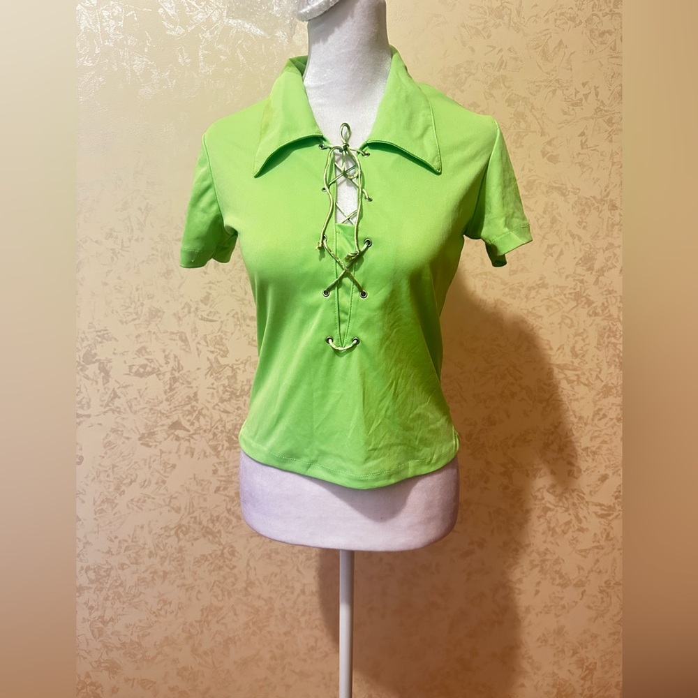 Green Lace-Up Women's Top
